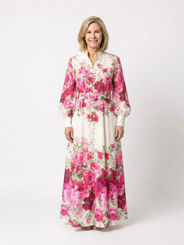 Kennedy | Long Sleeve Floral Belted Maxi Dress