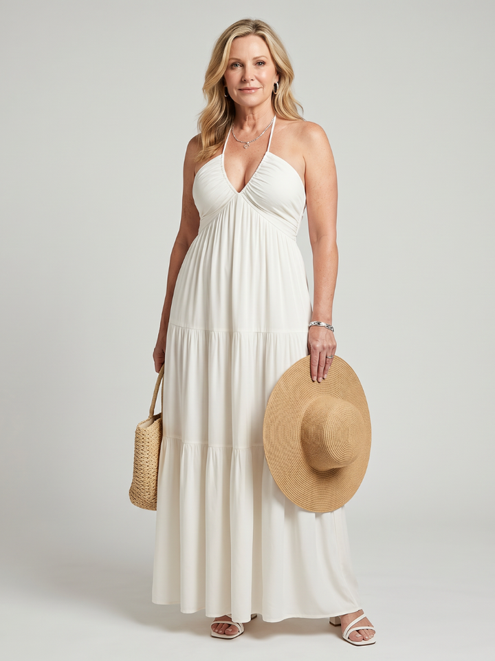 Dextra | Halter Neck Tiered Skirt Midi Dress