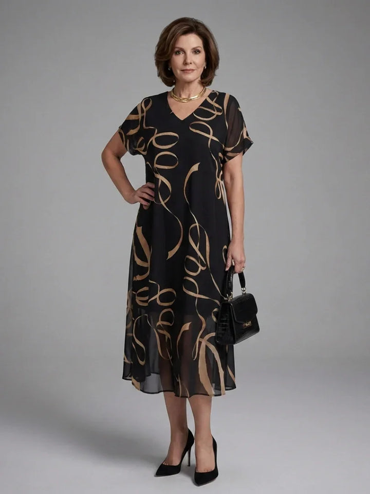 Adria | Short Sleeve Abstract Midi Dress