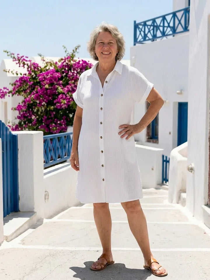 Helene | Short Sleeve Front Pocket Knee Length Dress