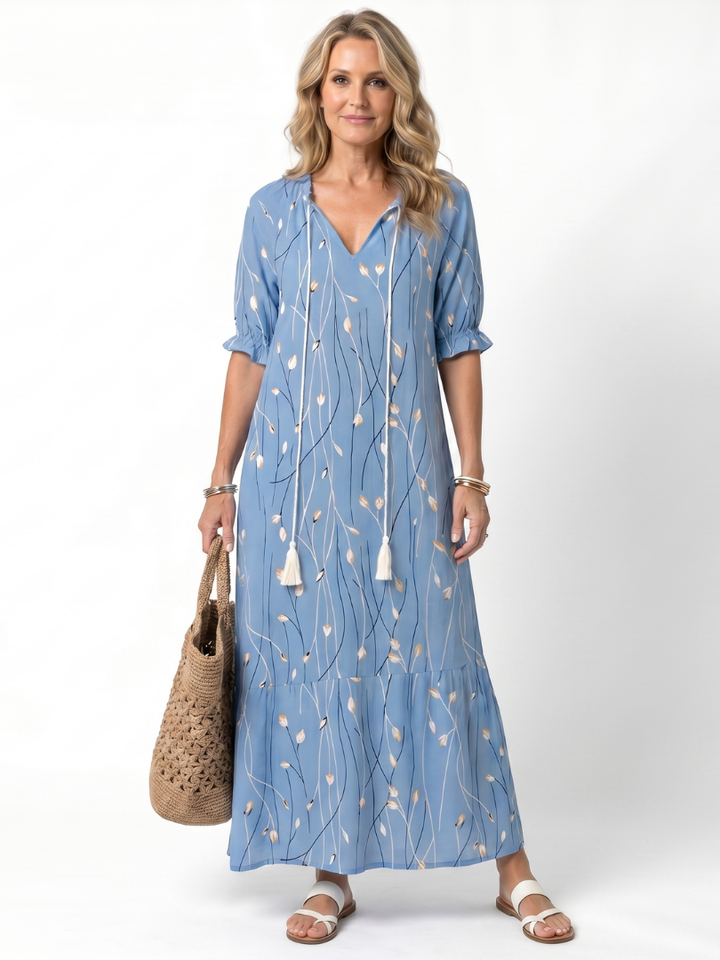 Alora | Floral Print Tassel Tie Midi Dress