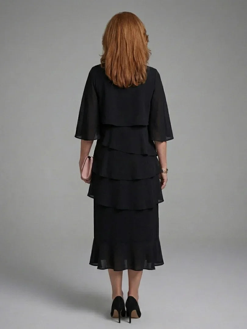 Maelis | Layered Cape Sleeve Midi Dress