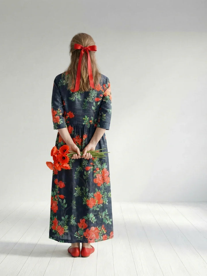 Cyrus | Calm Drape Floral Midi Dress