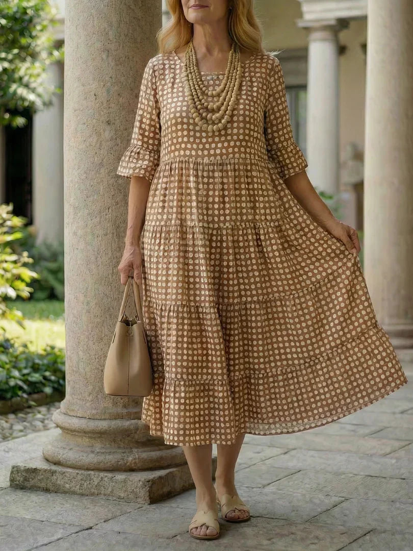 Arlo | Polka Dot Tiered Midi Dress Short Sleeve