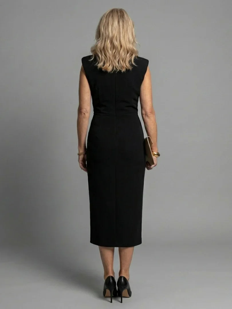 Thessaly | Sleeveless Structured Midi Dress with Front Slit