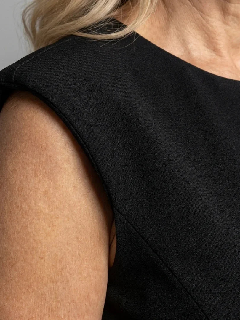 Thessaly | Sleeveless Structured Midi Dress with Front Slit