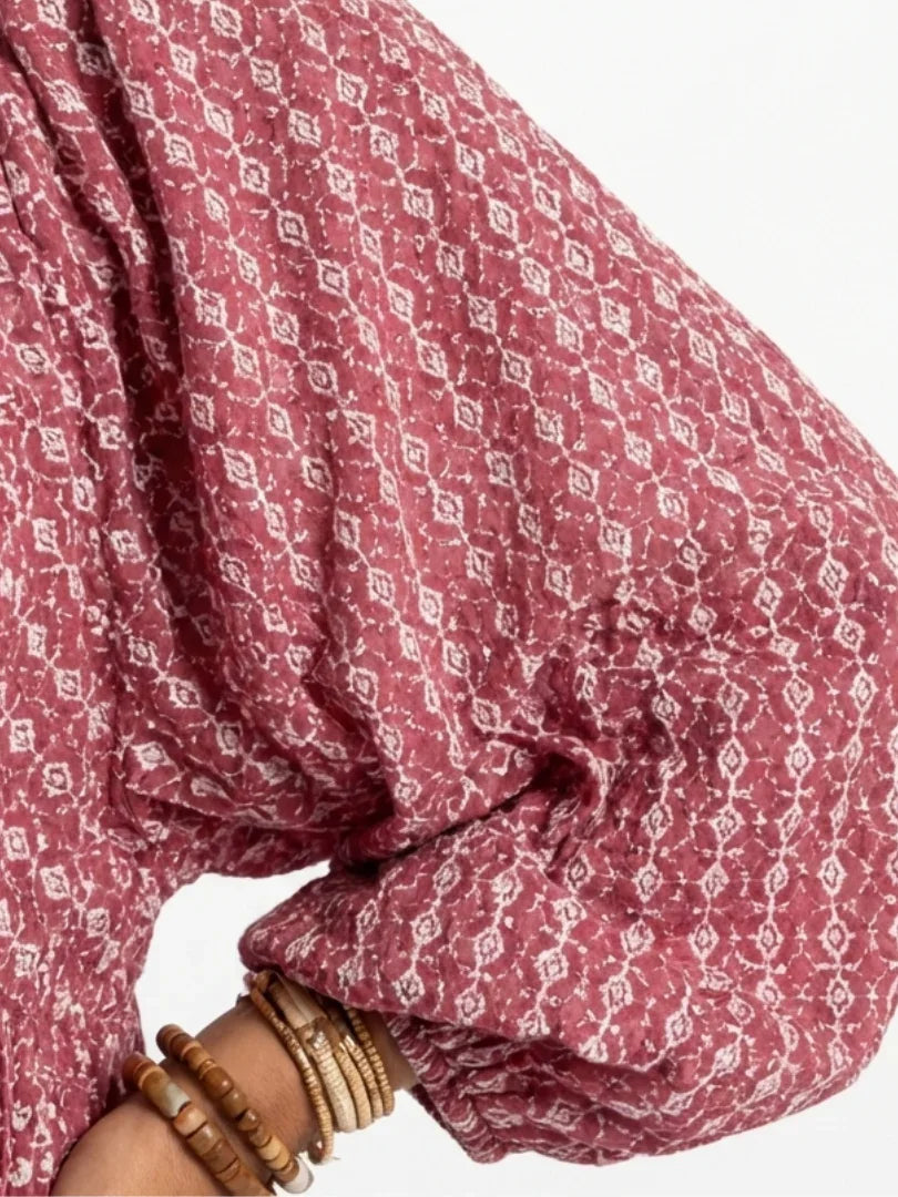 Arlette | Geometric Print Long Sleeve Midi Dress