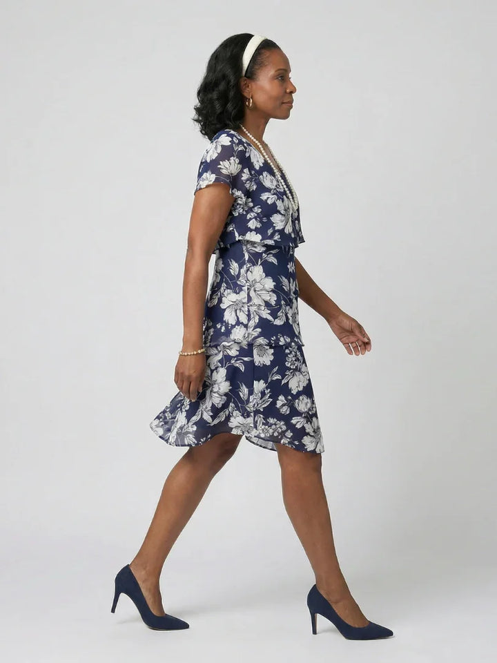 Thea | Subtle Floral Knee Length Dress