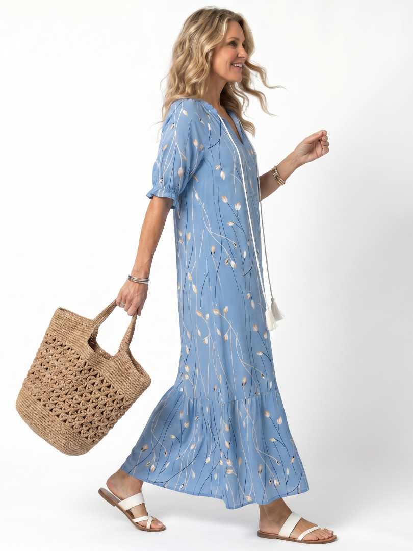 Alora | Floral Print Tassel Tie Midi Dress