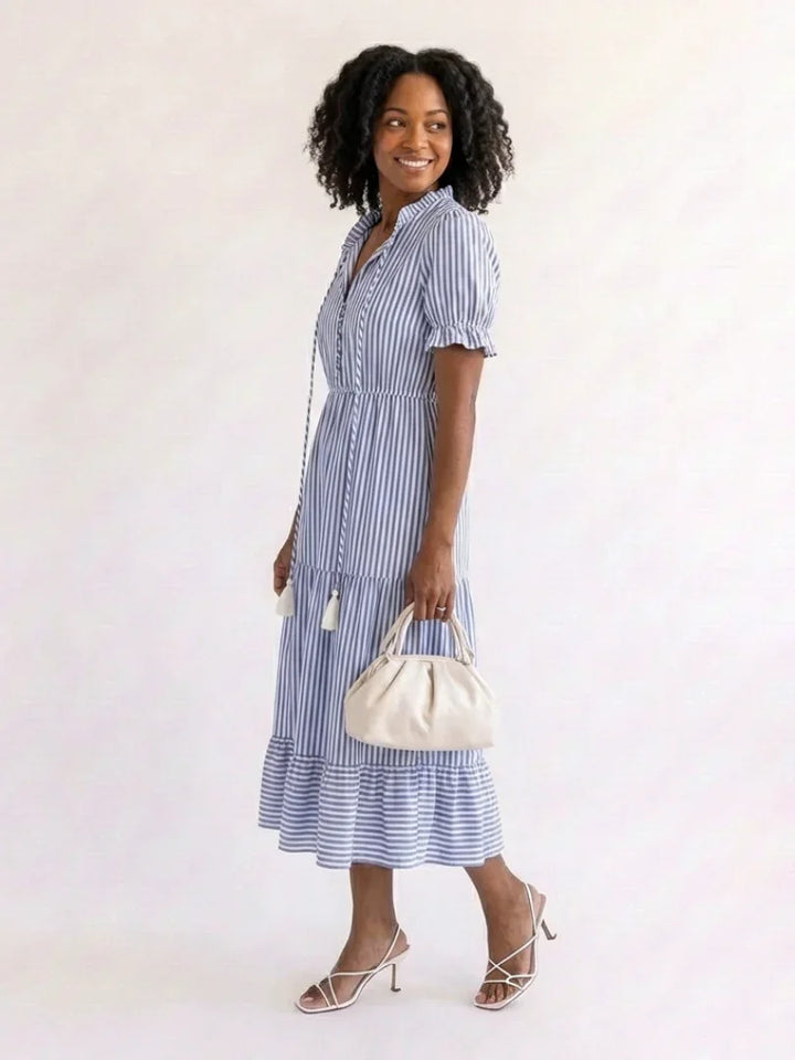 Dakota | Short Sleeve Striped Tiered Midi Dress