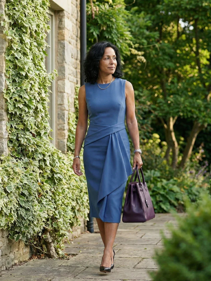 Oriel | Asymmetric Drape Midi Dress