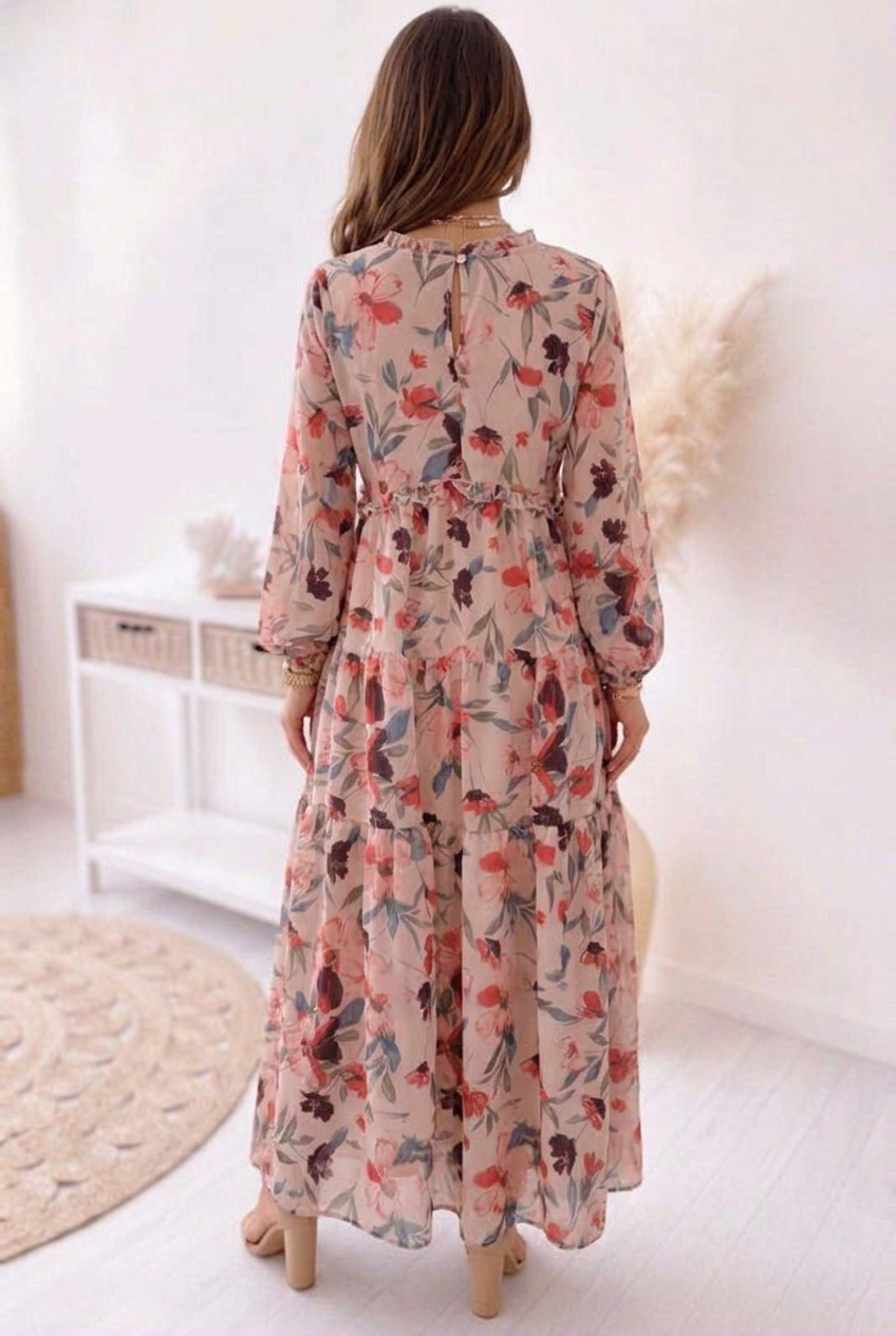 Camelo | Floral Print Long Sleeve Tiered Maxi Dress