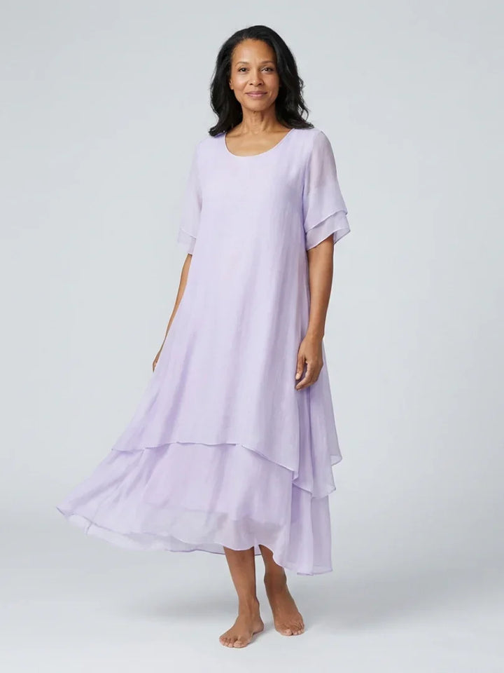 Clara | Short Sleeve Layered Midi Dress