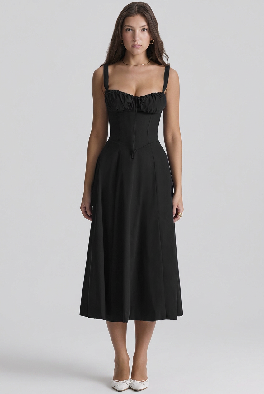 Elowira | Ruched Bust Corset Midi Dress