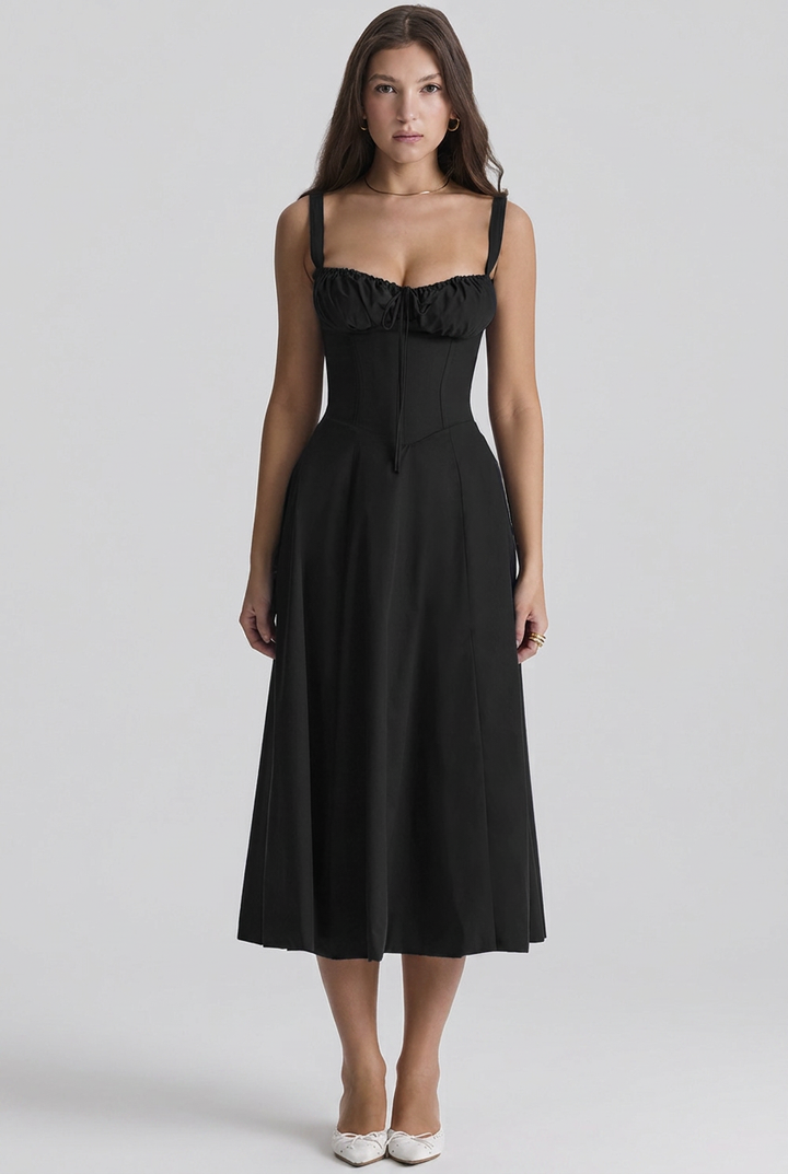 Elowira | Ruched Bust Corset Midi Dress