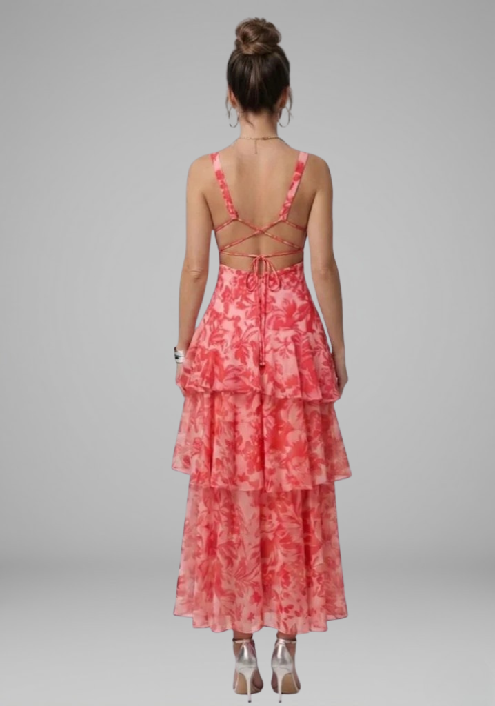 Gala | Deep V Sleeveless Painterly Pattern Midi Dress
