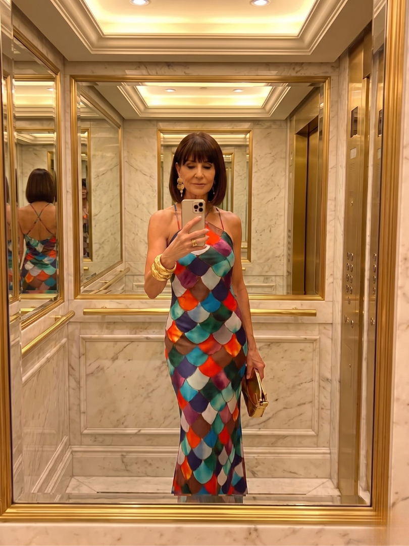 Larkin | Fitted Multicolor Scale Pattern Maxi Dress