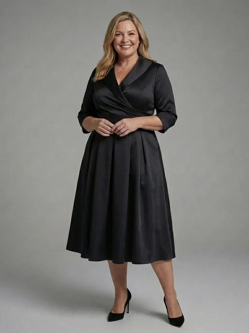 Genevieve | Three Quarter Sleeve Wrap Bodice Midi Dress