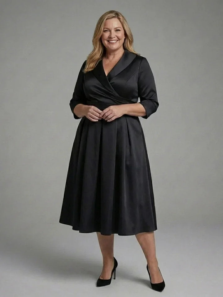 Genevieve | Three Quarter Sleeve Wrap Bodice Midi Dress