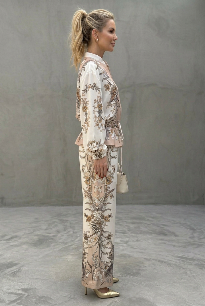 Indie | Zip Front Blouson Top Printed Two Piece Set