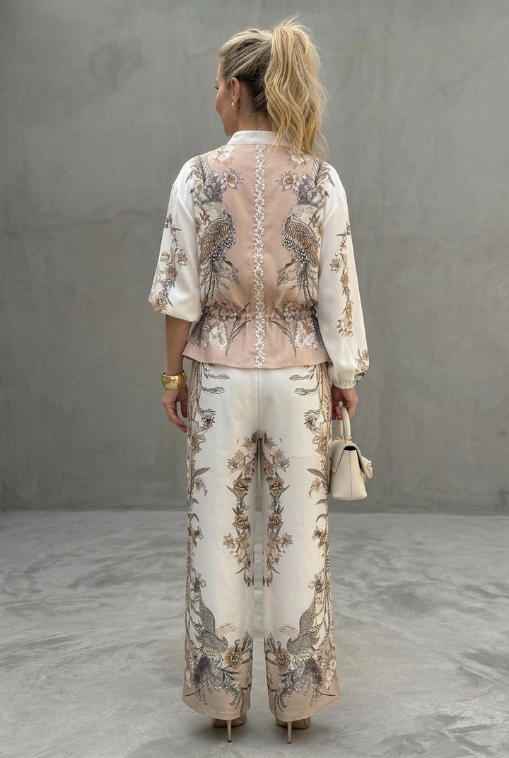 Indie | Zip Front Blouson Top Printed Two Piece Set
