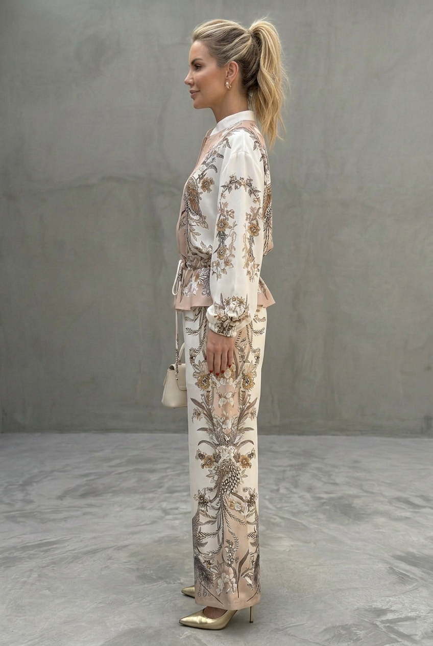 Indie | Zip Front Blouson Top Printed Two Piece Set