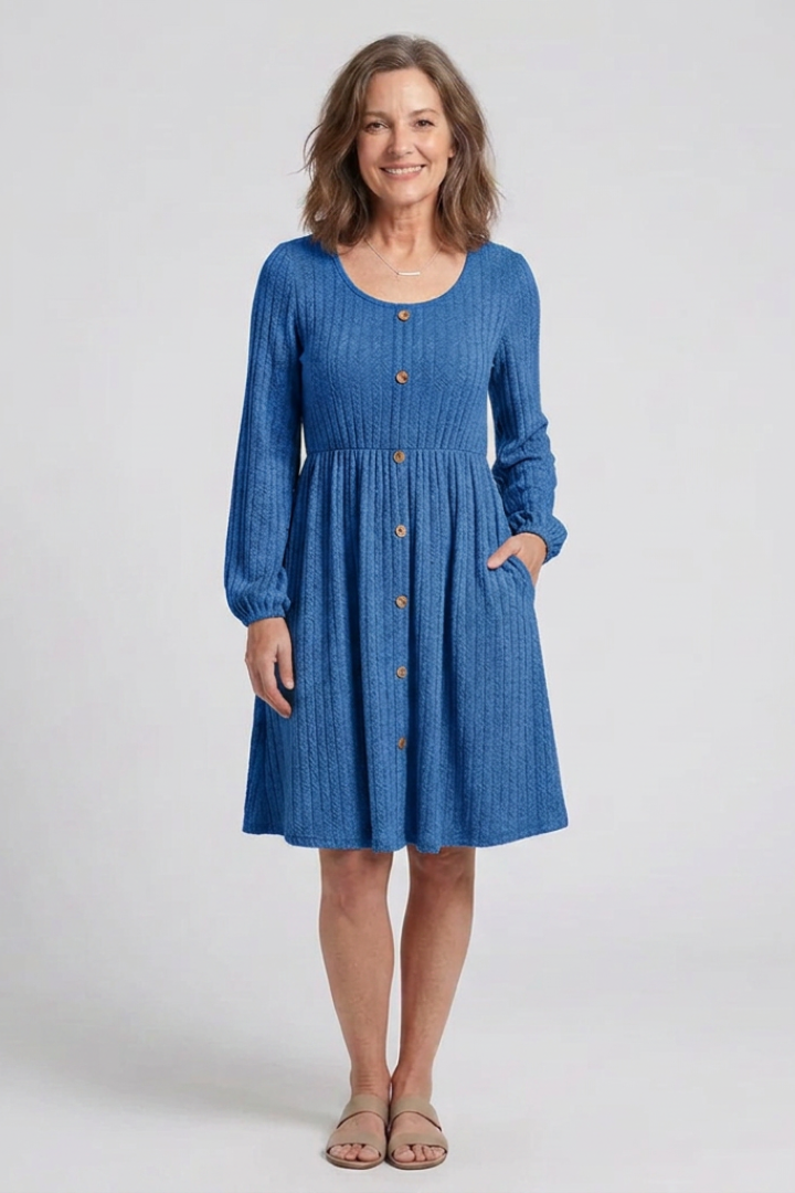 Isolde | Cross Pleated V Neck Button Front Midi Dress
