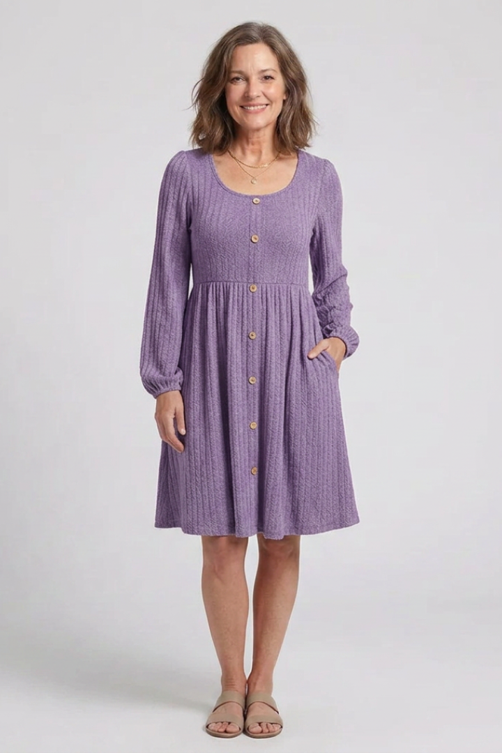 Isolde | Cross Pleated V Neck Button Front Midi Dress