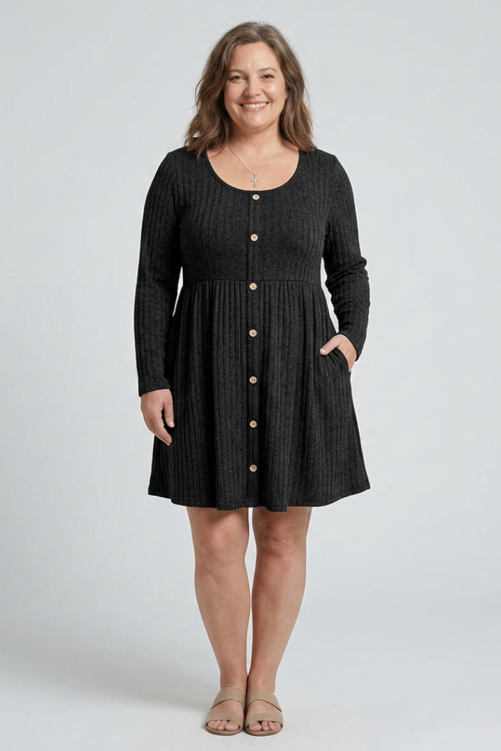 Isolde | Cross Pleated V Neck Button Front Midi Dress