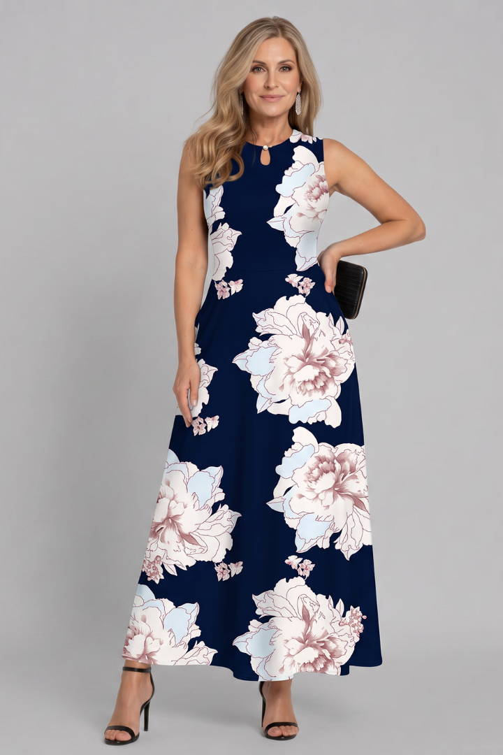 Klasen | Sleeveless Printed A-Line Maxi Dress