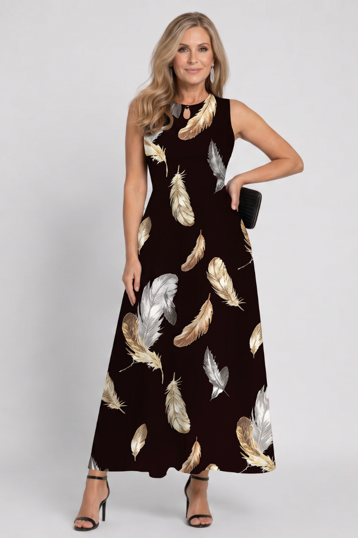 Klasen | Sleeveless Printed A-Line Maxi Dress