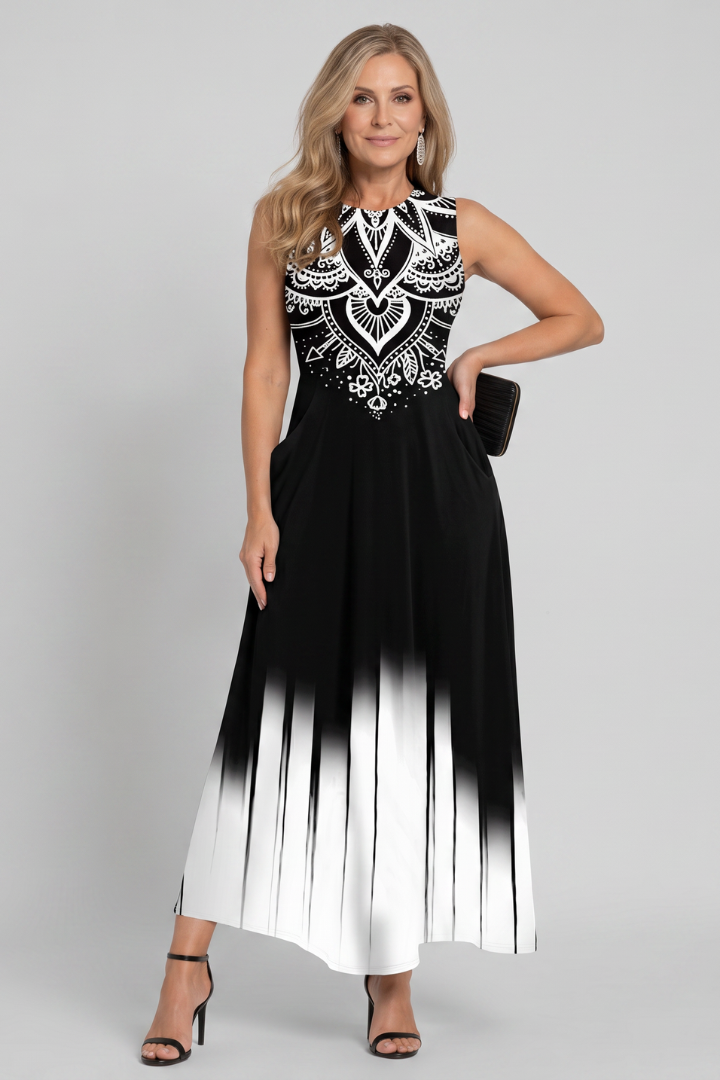 Klasen | Sleeveless Printed A-Line Maxi Dress