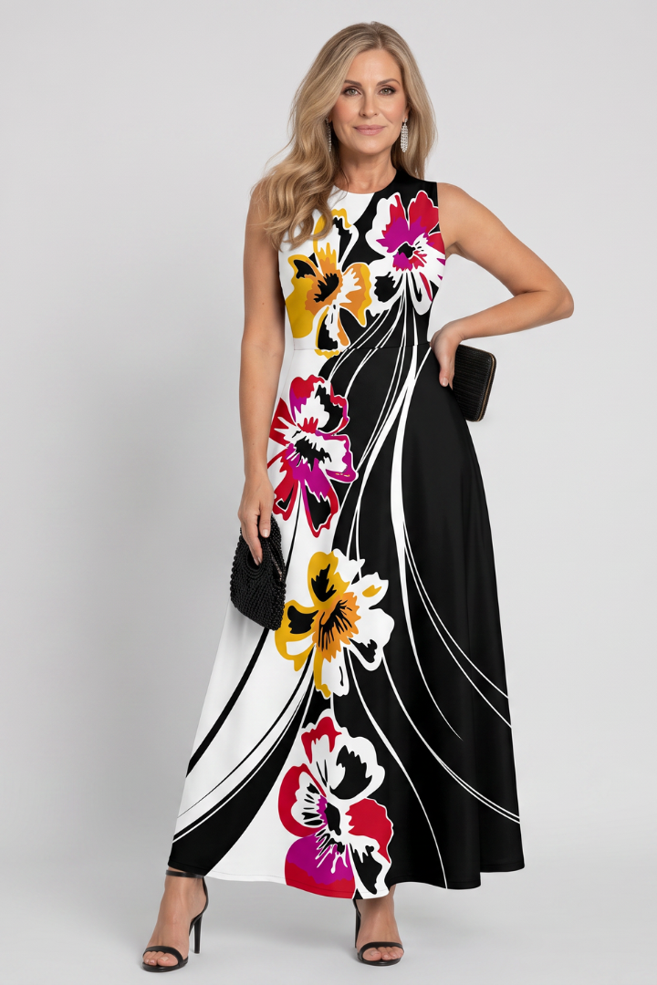 Klasen | Sleeveless Printed A-Line Maxi Dress