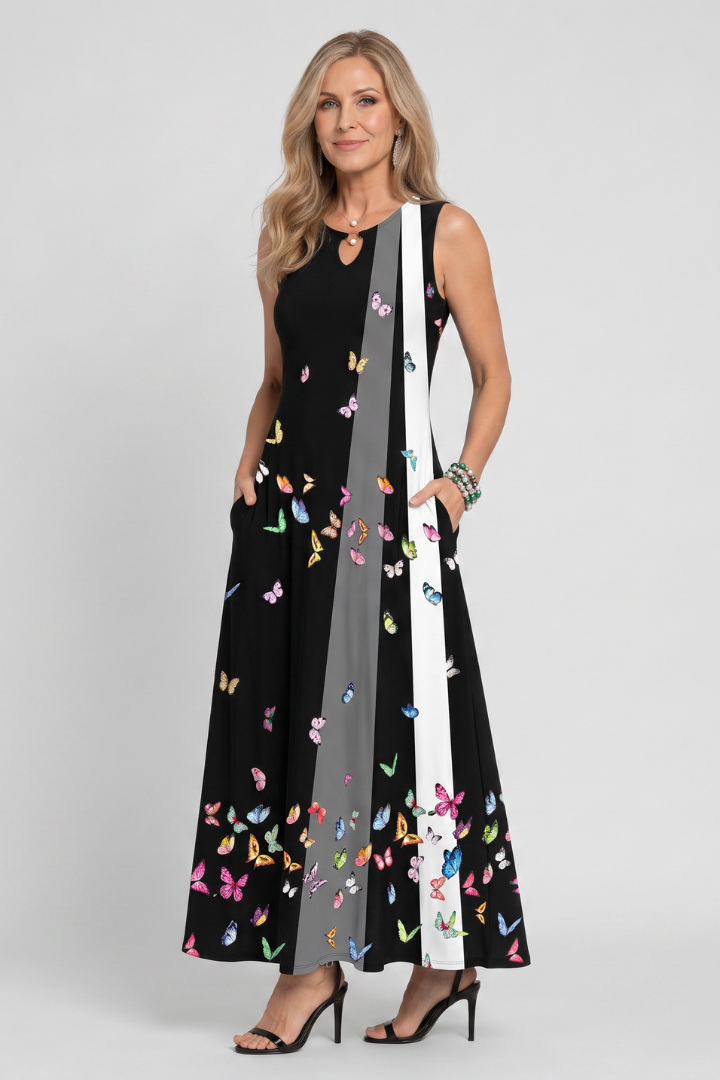Klasen | Sleeveless Printed A-Line Maxi Dress