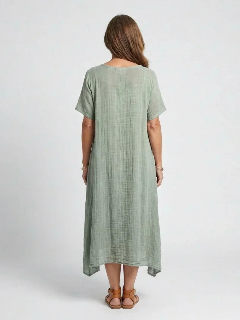 Marianne | Short Sleeve V Neck Midi Dress