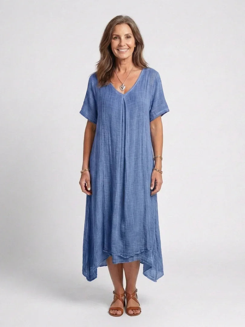 Marianne | Short Sleeve V Neck Midi Dress