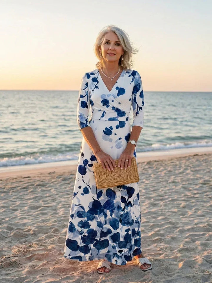 Eleanor | Three Quarter Sleeve V Neck Floral Maxi Dress