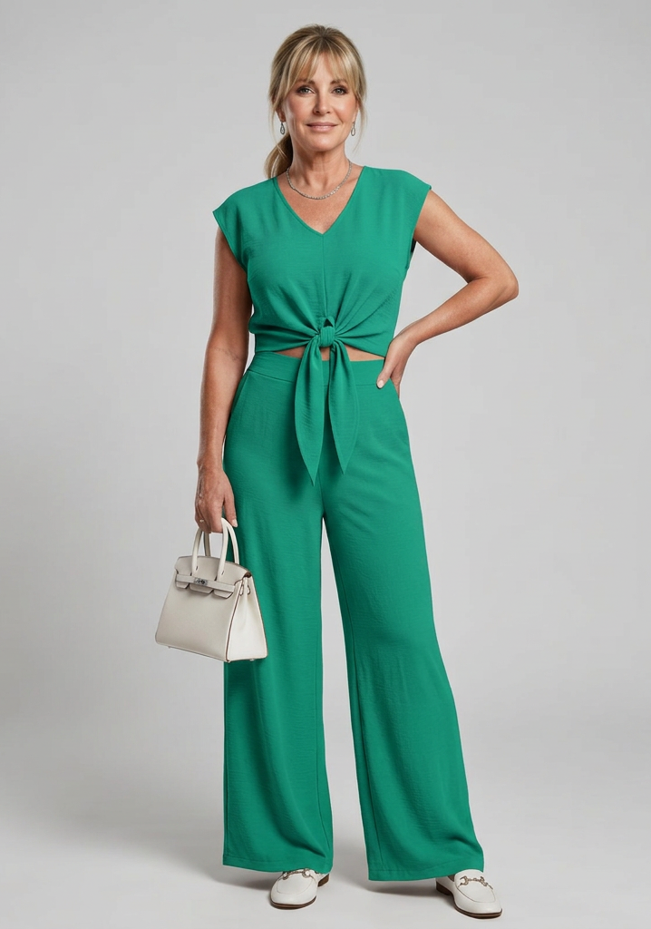 Leonora | Simple V Neck Strap Short Top Wide-leg Pants Sets