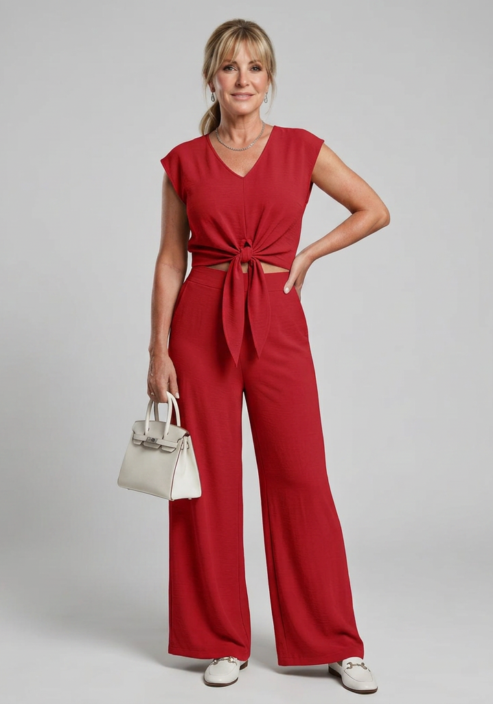 Leonora | Simple V Neck Strap Short Top Wide-leg Pants Sets