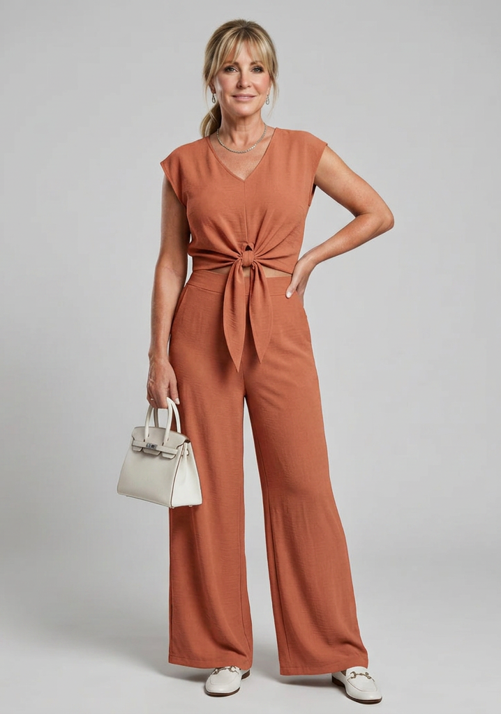 Leonora | Simple V Neck Strap Short Top Wide-leg Pants Sets