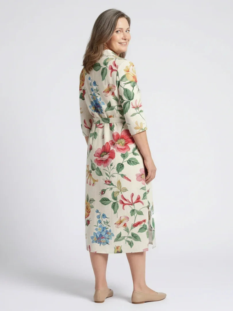 Maribel | Button Front Half Sleeve Floral Midi Dress
