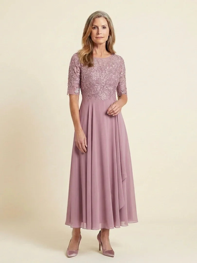Vivian | Lace Bodice Three Quarter Sleeve Midi Dress