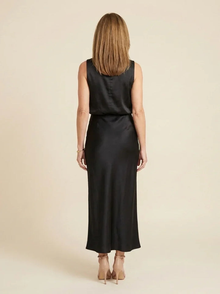Olivienne | Sleeveless Draped High Neck Midi Dress