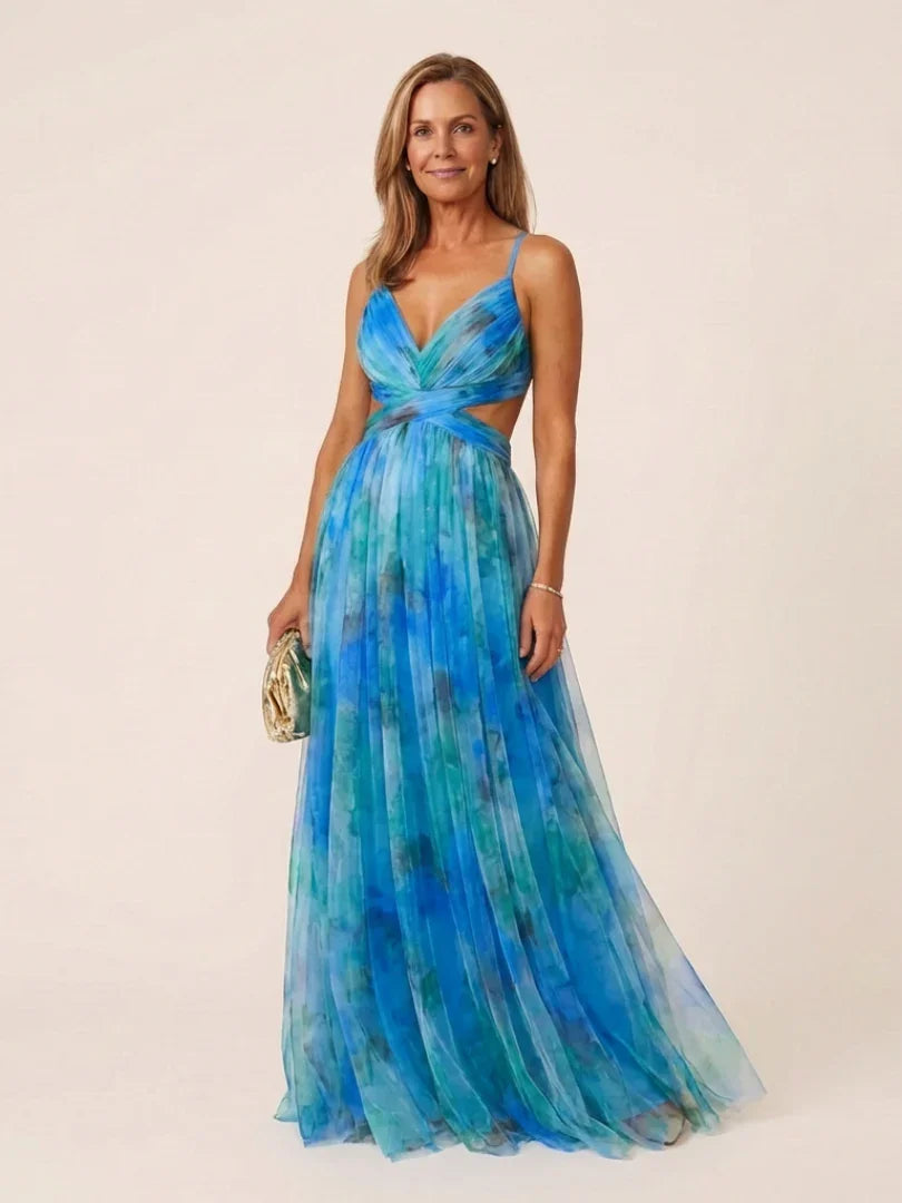 Thalira | Sleeveless V Neck Pleated Maxi Dress
