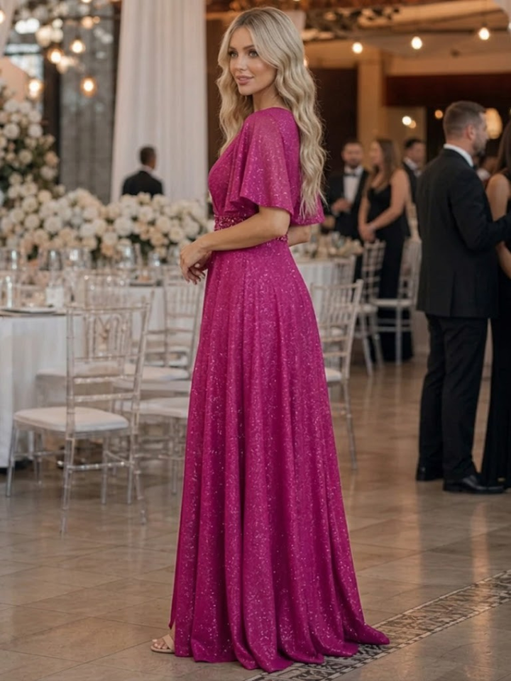 Orelia | Glitter V-Neck Flutter Sleeve Maxi Dress