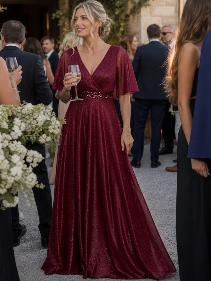 Orelia | Glitter V-Neck Flutter Sleeve Maxi Dress