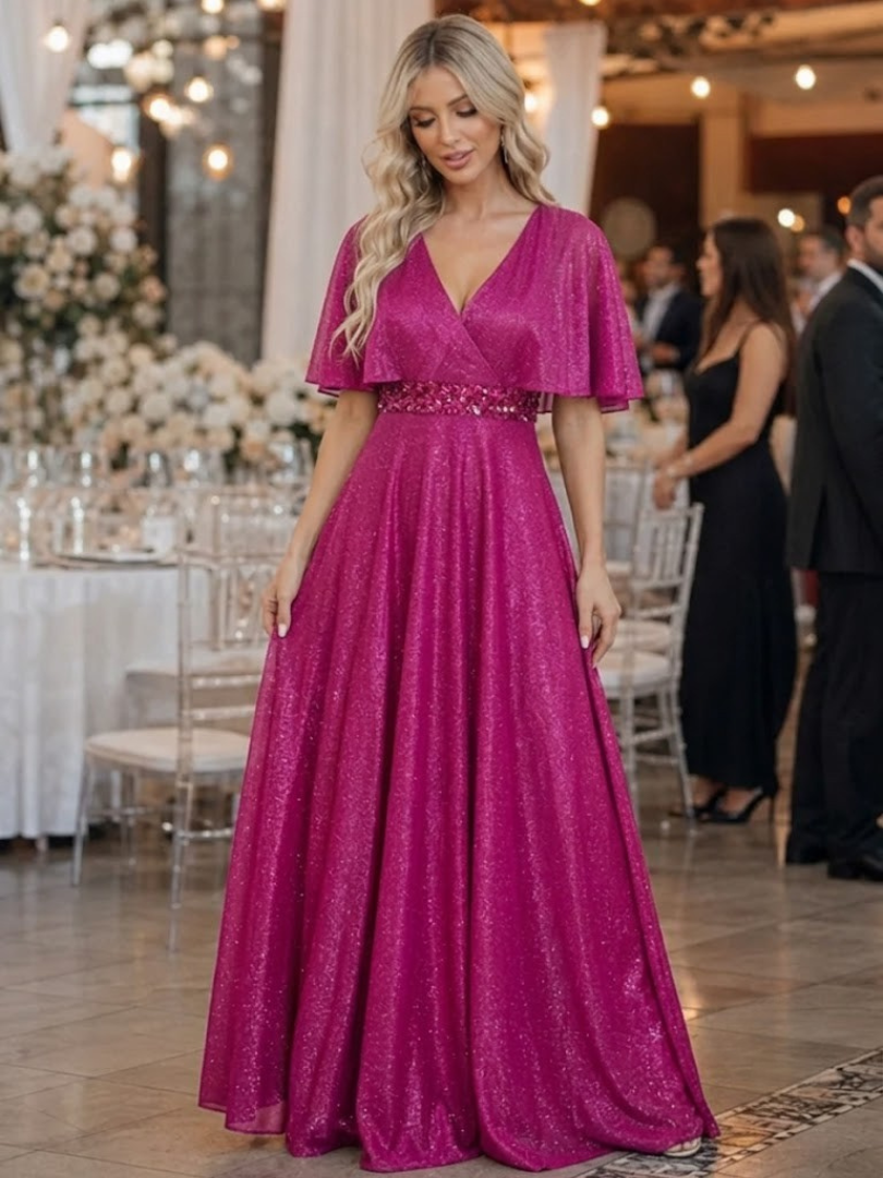 Orelia | Glitter V-Neck Flutter Sleeve Maxi Dress