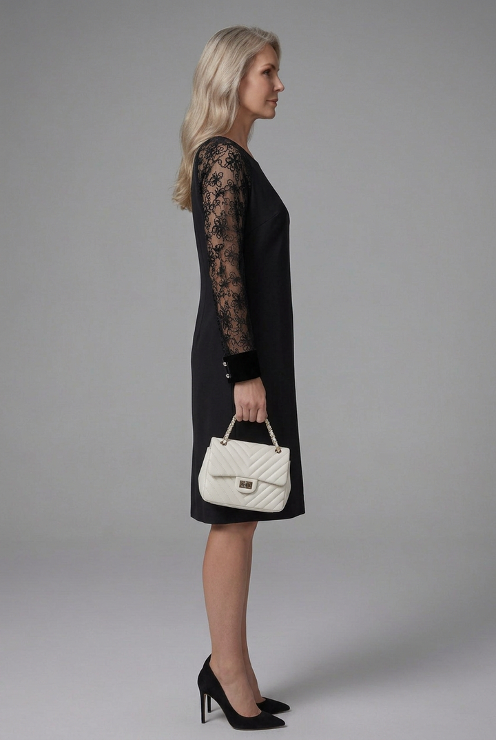 Paloma | Lace Sleeve Peplum Fitted Midi Dress