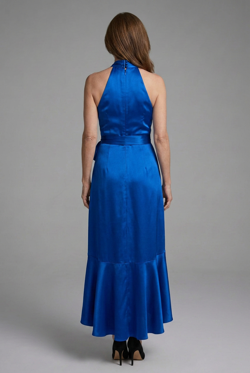 Selene | Halter Wrap Tie High Low Satin Dress
