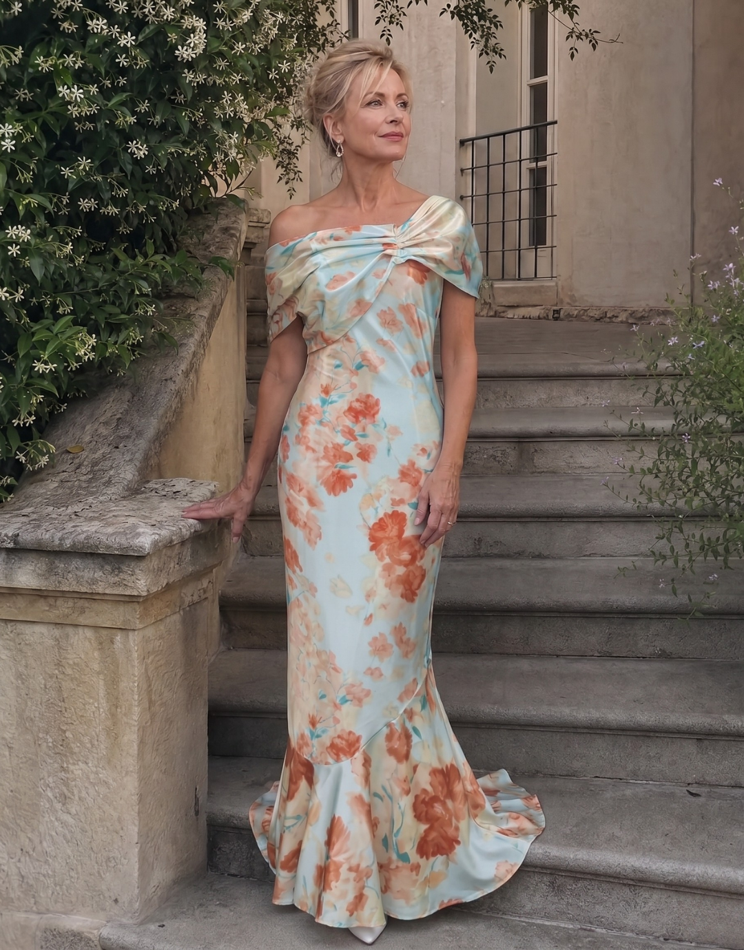 Imore | Soft Floral Off Shoulder Fitted Midi Dress
